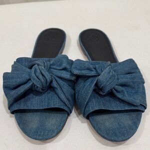Tory Burch Annabelle Bow Slide Sandal, DENIM CHAMBRAY, US 10, MSRP $258